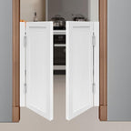 Solid Wood Interior Swing Door with Metal Hinges - Swinging Cafe Doors for Kitchen, Stairs, Bedroom Entrance & Partition (White, 31.5"X35.43")