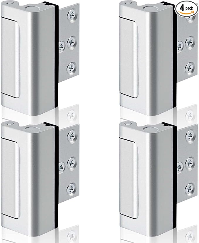 4PACK Home Security Door Reinforcement Lock Childproof, Add High Security to Home Prevent Unauthorized Entry, Aluminum Construction Finish, Frame Lock, Silver