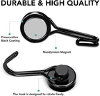 MIKEDE Magnetic Hooks, 40Lbs Heavy Duty Neodymium Magnet Hooks Black Magnets with Swivel Hooks for Hanging, Rust Proof Strong Magnets Hook, Magnetic Metal Hanger for Fridge, Storage, 6 Pack