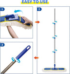 29.5" Commercial Dust Mop for Floor Cleaning,Heavy Duty Floor Duster with 2 Cotton Reusable Mop Pads,61” Long Handle Wet Dry Flat Mops for Hardwood Floors,Marble, Laminate,Tile,Concrete,Garage (Blue)