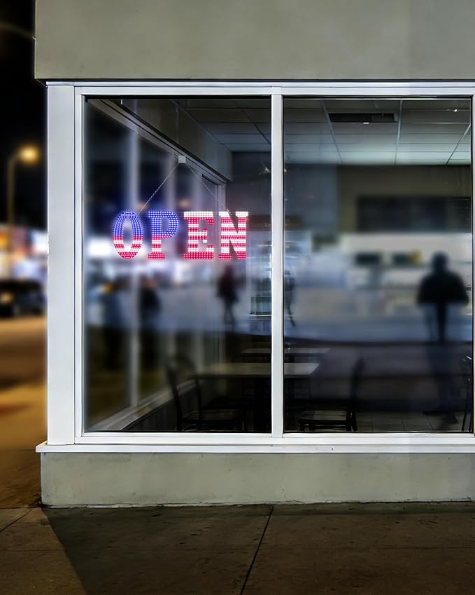 30'' x 10" Large Open Signs for Business, Super Bright LED Open Closed Sign with Hanging Installation, Light Up Sign for Bar Store Restaurant Office Hotel Salon USA Flag