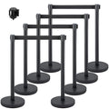 VEVOR Crowd Control Stanchion Set, Stanchion Set with 6.6 ft/2 m Black Retractable Belt, Black Crowd Control Barrier w/Concrete and Metal Base - Easy Connect Assembly (8)