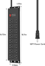 JUNNUJ Heavy Duty 20 Amp Power Strip 4800J, 16 Outlets 12 Gauge Garage Industrial Surge Protector, High Amp 5-15P Adapter Shop 6-20R T-Slot Metal Outlet, 10 FT Extension Cord Commercial for Appliance