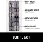 GORILLA GRIP Over the Door Shoe Organizer, 2 Pack, 24 Breathable Mesh Pockets, Space Saving Hanging Storage Holder, Closet Rack Hanger Holds Up to 40 lbs, Hangs on Closets, Shoes, Accessories, Gray