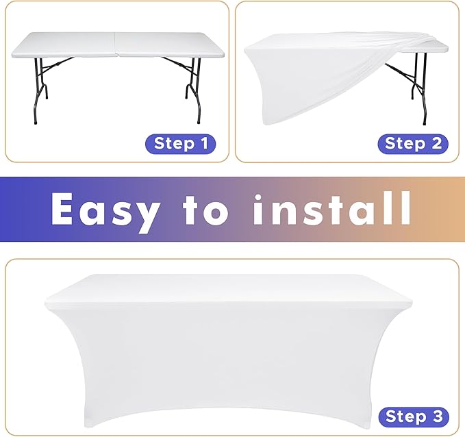 Nasitos 6 Pack Fitted White Tablecloth Rectangle for 4 ft Table-Open Back Folding Stretch Spandex Table Covers Fabric Washable and Wrinkle Resistant for Parties, Wedding, Craft Fair, Trade Show