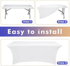 Nasitos 2 Pack Fitted White Tablecloth Rectangle for 4 ft Table-Open Back Folding Stretch Spandex Table Covers Fabric Washable and Wrinkle Resistant for Parties, Wedding, Craft Fair, Trade Show