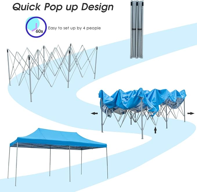 Tangkula 10’ X20’ Carport Tent Pop Up, Commercial Instant Canopy with Tent Peg, Waterproof Wedding Canopy with Wind Rope, Outdoor Shelter Pavilion for Parties Camping, Gazebo with Carry Bag
