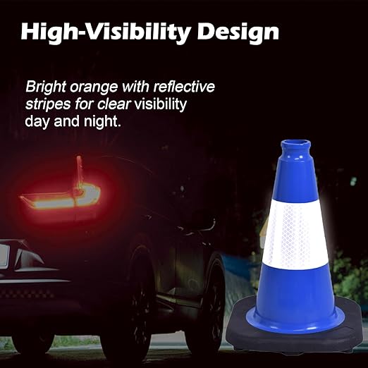 4 Pack 12 Inch Blue PVC Traffic Cones Black Base, Sport Training Cones for Soccer Drills, Kids Outdoor Play, Indoor Gym Activities (4, Blue, 12 Inch)