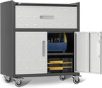 Rolling Tool Cabinet with Wheels, Tool Cabinets with 2 Door and 1 Drawer for Garage, Tool Room, Assembly Required(Black and Gray)
