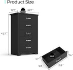 LINSY HOME 5 Drawer Dresser, Black Dresser for Bedroom, Modern Dresser Chest with Wide Drawers, Wood Storage Chest of Drawers for Nursery Kids Room Living Room