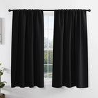 PONY DANCE Blackout Window Curtains for Bedroom - Thermal Insulated Curtain Drapes for Winter, Short Rod Pocket Blinds for Kitchen/Living Room, W 42 x L 54 inches, Black, One Pair