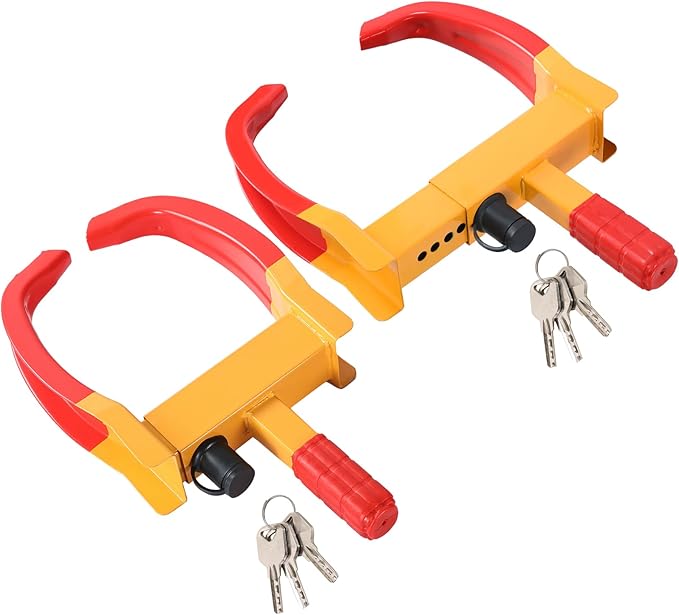 2PCS Trailer Wheel Lock | Universal Adjustable Trailer Wheel Lock Anti Theft with 6 Keys, Anti-Theft Protection for Cars, SUVs, RVs, ATVs, Motorcycles, Boats & Golf Carts (Red)