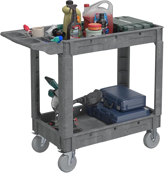 Heavy Duty Utility Rolling Tool Cart, 550 lbs Capacity Utility Service Cart with Two Trays and Wheels, 40 x 17-Inch Rolling Service Carts Huge Storage, Garage, Warehouse, Workshop, Gray