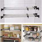 BAOYOUNI Adjustable Shelving Expandable Closet Shelves Tension Rod Clothes Hanger Storage Rack DIY Cabinet Wardrobe Kitchen Bathroom Divider Separator Organizer, Black, 2 Pack