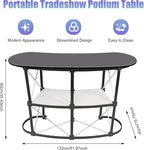 Portable Trade Show Podium Table Display Exhibition Counter with Streamlined Design Foldable Promotion Retail Bar Table for Hotels, Shops, Shopping Malls, Halls