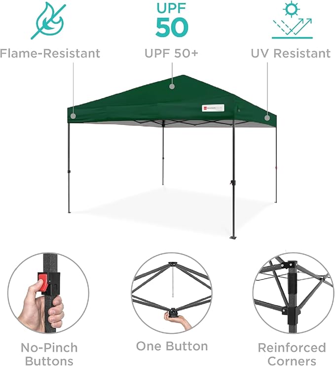 Best Choice Products 10x10ft 1-Person Setup Pop Up Canopy Tent Instant Portable Shelter w/ 1-Button Push, Case, 4 Weight Bags - Forest Green