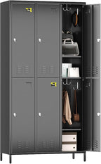 Aobabo Upgraded Metal Storage Locker for Employees, 6 Doors Metal Lockers Cabinet with Lock and Name Card Slot, Industrial Storage with 18 Hooks, for Office Gym, Assembly Required, Black