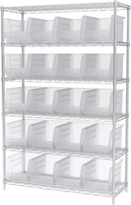 Akro-Mils 30260 AkroBins Plastic Storage Bins, Space-Saving Stackable Bins for Garage, Pantry, Craft Organization, 18" x 11" x 10", Clear, 6-Pack