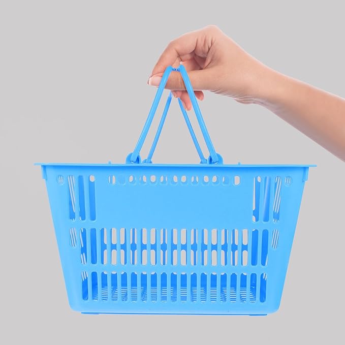 Uonlytech Thickened Plastic Storage Basket with Double Handles Handles Grocery Basket for Supermarket Shopping and Household Organizing