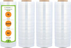 PSBM Stretch Wrap, 4 Pack, 15 Inch x 2000 Feet, 60 Gauge, Clear Plastic Cling, Cast Hand Stretch Film Rolls for Packaging Moving Packing Pallets
