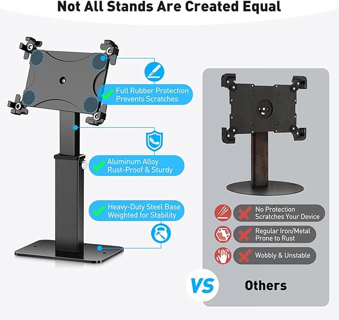 AntiTheft Rotating Tablets Kiosk Stand 8.3" 13.4" Height Heavy Duty Aluminum Steel Base Compatible 9.7" 13" Devices Heavy Duty Pad Stand for Retail