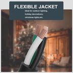 8 Ft Indoor Outdoor Black Extension Cord, 16/3 Heavy Duty Extension Cable, 3 Prong Grounded Plug with Lighted End for Appliance and Lawn, 13A, UL Listed