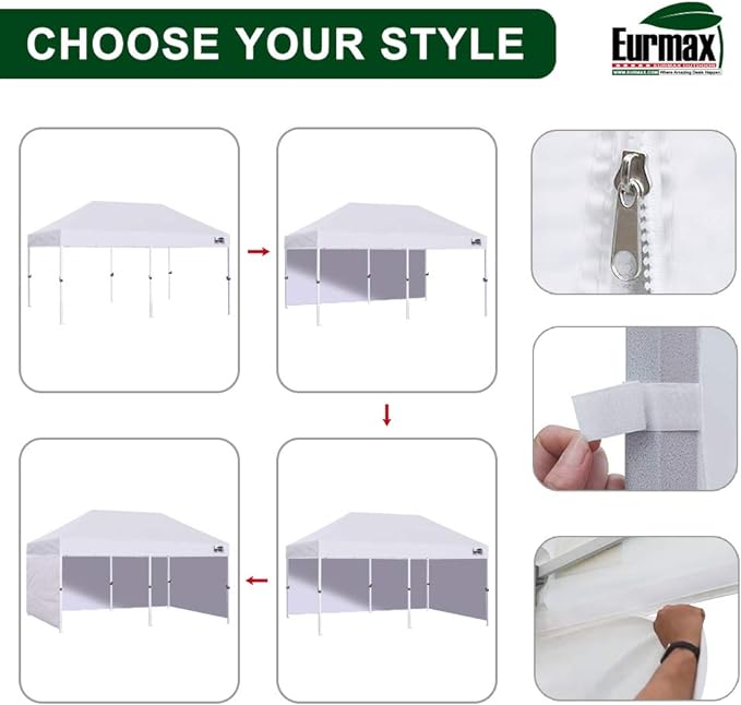 Eurmax USA 10'x20' Pop Up Canopy Tent Commercial Instant Canopies with Heavy Duty Roller Bag,Bonus 6 Sand Weights Bags (Khaki)