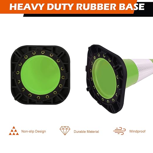 8 Pack 12 Inch Green PVC Traffic Cones Black Base Stable Durable, Sport Training Soccer Practice Kids Activities Markers Indoor Outdoor Use (8, Green, 12 Inch)