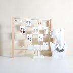 GemeShou 5 Tiers Beech Earring display stands for selling, Wooden Jewelry Shelf, Earring Storage Organizer, Brass earring holders with 30 PVC cards for stud Dangle Hoop【Beech 5-Tier】