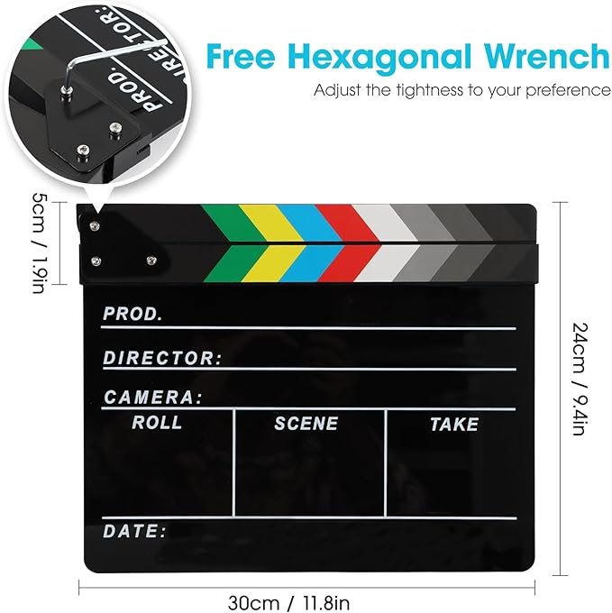 Acrylic Movie Film Directors Clapboard, Photography Video TV Cut Action Scene Slate Clapper Board Props, Black
