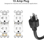 JUNNUJ Heavy Duty 20 Amp Surge Protector 4800J, Garage Metal 8 Outlets 12 Gauge, High Amp 5-15P Adapter Shop 6-20R T-Slot Industrial Outlet, 15 FT Extension Cord Commercial for Appliance