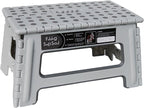 Folding Step Stool - 9inch Height Holds up 300 Lbs Lightweight Foldable Stepping is Sturdy Enough to Support Adults & Safe for Kids. Skid Resistant and Open with one flip(Gray)