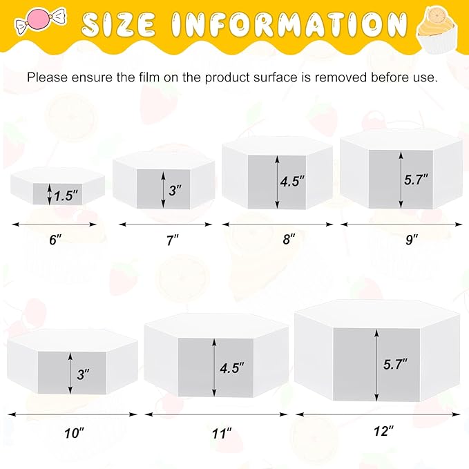 Leinuosen 7 Pcs Large Hexagonal Buffet Risers Set 6" to 12" Acrylic Display Box Catering Dessert Table Riser Food Display Decorative Stand with Hollow Bottom for Catering Supplies(White)