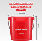 Uiifan 3 Pcs 6 Quart Bucket for Cleaning Small Sanitizing Square Bucket Detergent Pail Plastic Utility Cleaning Pail for Home Commercial Restaurant Kitchen Office School Commercial Use (Multicolor)