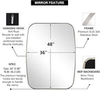ANDY STAR Brushed Nickel Oblong Mirror, 36x48 Inch Brushed Nickel Oval Mirror for Bathroom with Stainless Steel Metal Frame, Wall Mouned for Bathroom, Living Room, Entryway