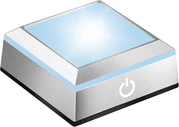 EUSTUMA LED Light Base Non-Slip Square Display Stand In A Variety of Colors,Suitable for Glass Crystal Spherical Artwork (Silver Flat Top Surface)