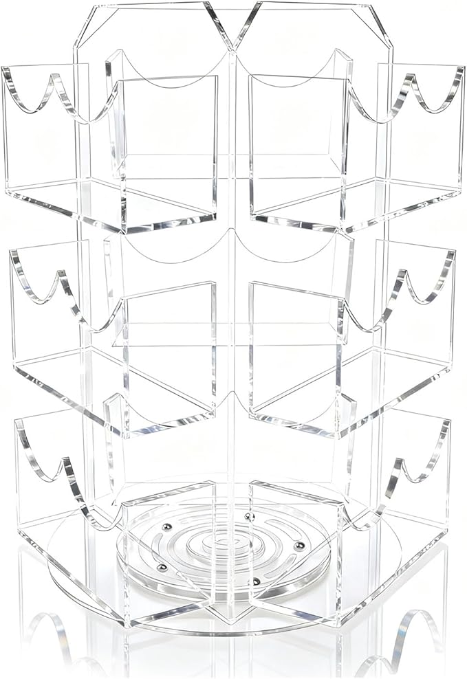 Spinning Sticker Display Stand for Vendors, 3 Tier 9 Pockets Acrylic Rotating Sticker Holder for 4'' Large Stickers, No Assembly Required Business Card Organizer Rack for Tabletop Office Home Desk