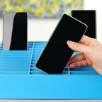 36-Grid Wooden Cell Phone Holder Desktop Organizer Storage Box for Classroom Office (Blue 36-Grid)