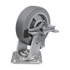 6'' × 2'' Caster Wheel, Heavy Duty Industrial Caster, Rubber Wheels with Roller Bearing, Load 900lbs per Swivel Casters for Cart Dolly Toolbox Trolley (1 Brake)
