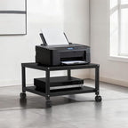 Under Desk Printer Stand with Wheels, 2-Tier Heavy Duty Rolling Cart with Storage Shelf, Industrial Printer Table for Printer, Scanner, Home, Office, Black