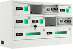 10 Slots Cell Mobile Phone Steel Locker with Combination Lock, Cellphone Charging Station with 3 in 1 Charging Ports for Most Phones, Cellphone Locker for Schools, Conference Rooms, and Offices