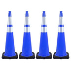 4 Pack 36 Inch Blue Traffic Cones Black Base, Tall Durable Safety Cones for Driveway Control, Event Organization, Construction Zones (4, Blue, 36 Inch)