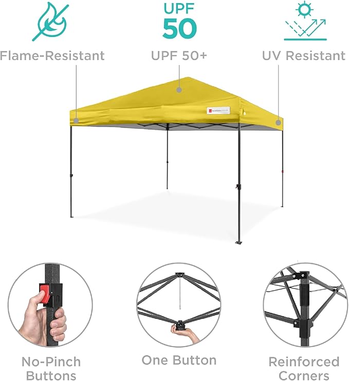Best Choice Products 10x10ft 1-Person Setup Pop Up Canopy Tent Instant Portable Shelter w/ 1-Button Push, Case, 4 Weight Bags - Yellow
