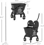 HOMCOM Mop Bucket with Wringer on Wheels for Floor Cleaning, 27.5 Quart Down Press Wringer with Handle and Mop, Black