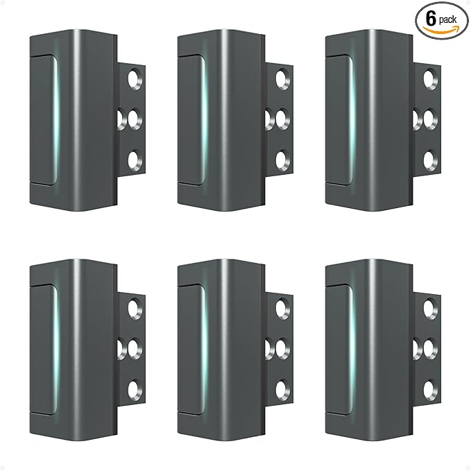 6Pack Home Security Door Reinforcement Lock Childproof, Door Lock for Kid Safety, Door Latch Stopper for Front Door Inside Top of Door, Aluminum Construction Finish
