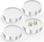 Acrylic Base Stand 4 Pieces Acrylic Blocks for Display 4 X 4 X 1 Inch Clear Polished Block Round Cube Riser Display Pedestal Stands for Jewelry Perfume Ring Collection Props Cake