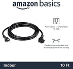 Amazon Basics Extension Cord, 13 Amps, 125V, 10 Foot, Black - Pack of 2