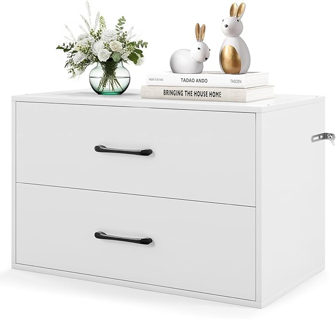 POWERSTONE 2 Drawers Storage Cabinets, Wooden Dresser Organizer, Under Desk Storage for Living Room, Bedroom, Home Office, White