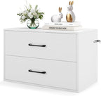 POWERSTONE 2 Drawers Storage Cabinets, Wooden Dresser Organizer, Under Desk Storage for Living Room, Bedroom, Home Office, White