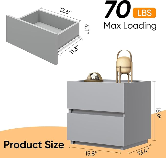 furtble Stackable 2-Drawer Dresser, Multi-Purpose Storage Closet Cube for Bedroom, Storage Cabinet for Entryway, Nightstand Sofa Beside Table Drawer Chest, 15.8 in, Gray
